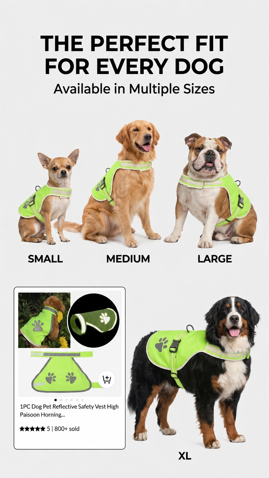 Beckon hi-vis reflective dog vest in fluorescent green with reflective banding